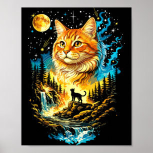 Poster Chat qui hurle à la lune vintage drôle amateur de
