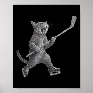 Poster Chat qui joue au bâton de hockey sur glace patinag