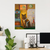 Poster Chat qui prépare un muffin dans une cuisine de cot (Bureau à domicile)