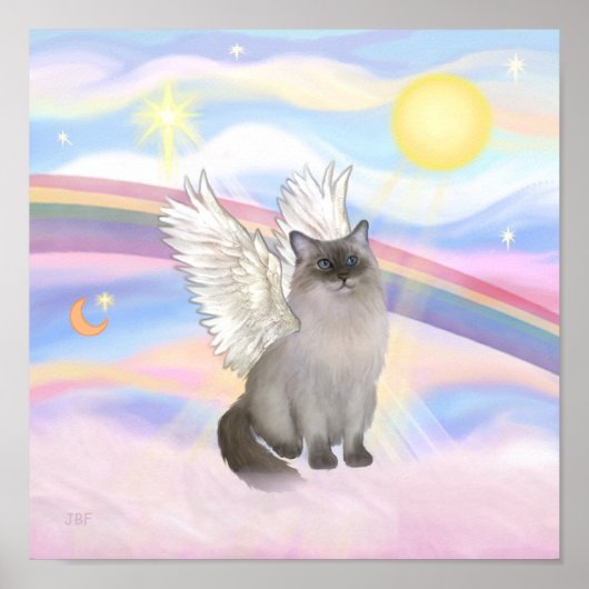 Poster Chat Ragdoll (Blue Point) Ange - Nuages (Devant)