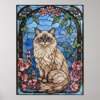 Poster Chat Ragdoll Mosaïque Florale en Verre Cathédrale