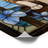 Poster Chat Ragdoll Vitrail aux Fleurs Bleues (Coin)
