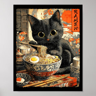 Poster Chat Ramen Drôle Amoureux de Nouilles Anime Otaku 