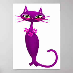 Poster Chat rétro du milieu du siècle mignon girly