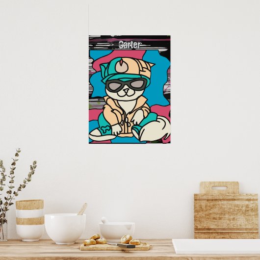 Poster Chat Retro Street Relaxant | Drôle (Cuisine)