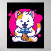 Poster Chat Rire Neko Kawaii Boba Thé En Style Anime (Devant)