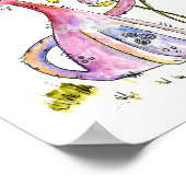 Poster Chat rose blanc mignon avec Fleurs Jaunes (Coin)