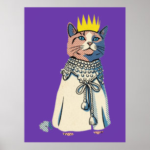 Poster Chat royal en couronne et robe Graphisme Pop Art V