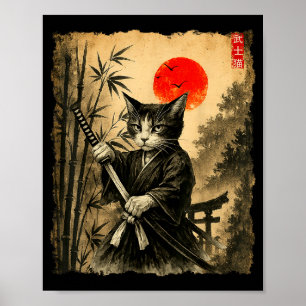 Poster Chat Samouraï Art Japonais Hommes Garçons Drôle Gr