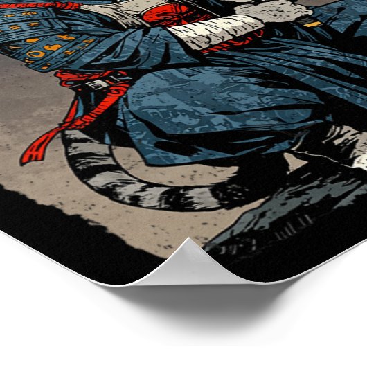 Poster Chat Samurai Japonais Retro Chat Fighter Moon Ukiy (Coin)