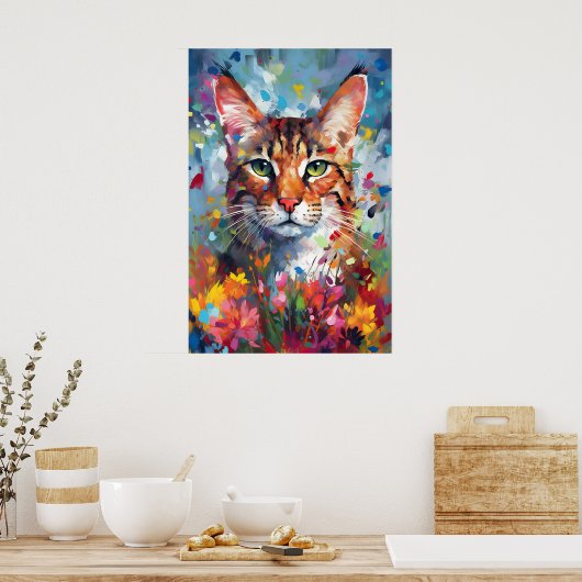 Poster Chat Savannah coloré Art (Cuisine)