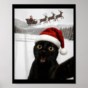 Poster Chat selfie avec le Père Noël drôle chat noir Noël