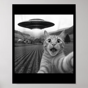 Poster Chat selfie avec un OVNI alien drôle pour hommes f