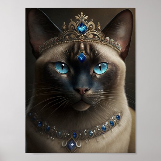 Poster Chat Siamois avec Couronne Bijoux et Collier (Devant)