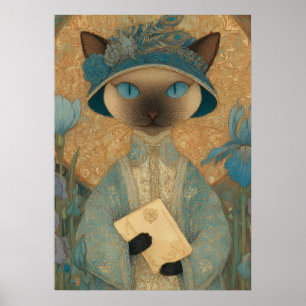 Poster Chat siamois élégant dans le style Art nouveau