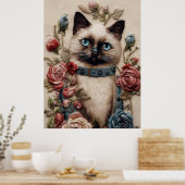 Poster Chat siamois et broderie 3D Rose (Cuisine)