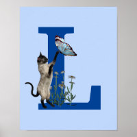 Chat siamois Papillon Monogramme Initiale L
