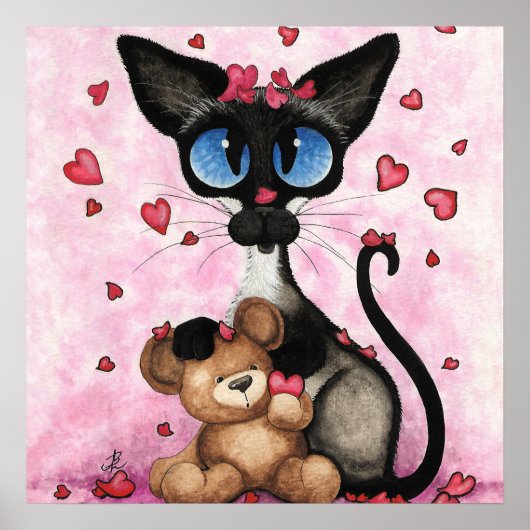 Poster Chat siamois Saint-Valentin par Bihrle (Devant)