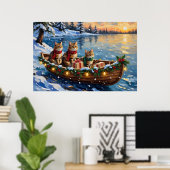 Poster Chat Sibérien Noël Bateau Fêtes (Bureau à domicile)