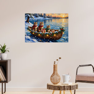 Poster Chat Sibérien Noël Bateau Fêtes