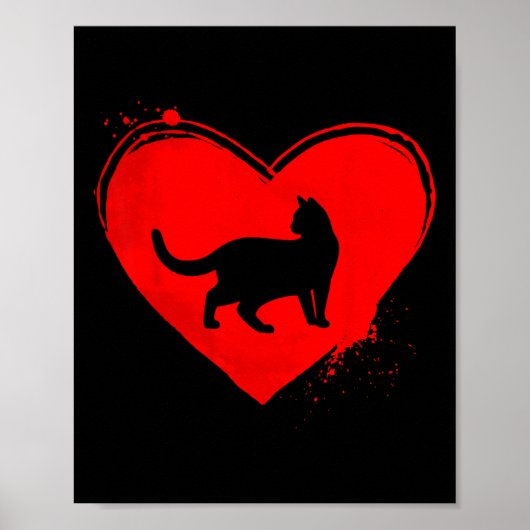Poster Chat Silhouette Forme cardiaque Saint-Valentin Amo (Devant)