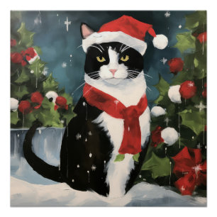 Poster Chat Smoking en NoëL dans la Neige