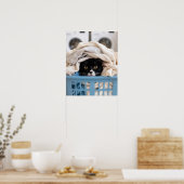 Poster Chat Smoking Hiding dans un Panier à Linge (Cuisine)