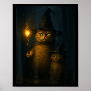 Poster Chat sorcier drôle et bizarre pour Halloween Meme