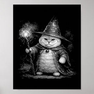 Poster Chat sorcier magie fantaisie drôle vintage tabby m
