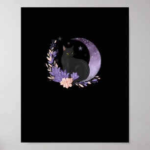 Poster Chat Sorcière Fleurs de Lune Pastel Goth Goblincor