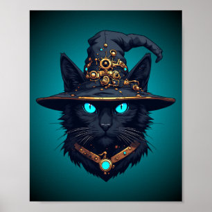 Poster Chat Sorcière Lunettes de Soleil Néon Cyberpunk Me