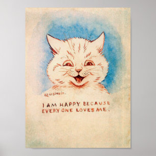 Poster Chat souriant heureux, Louis Wain