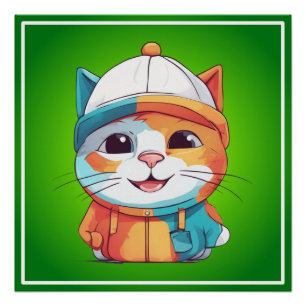 Poster Chat souriant portant un Clipart Casquette