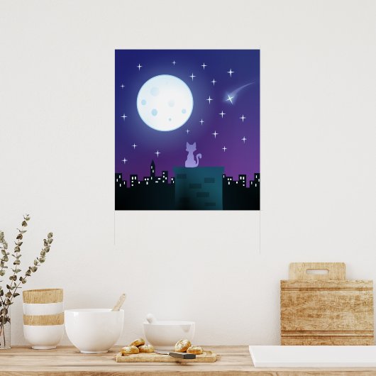 Poster Chat Sous Le Feu Lune (Cuisine)
