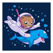 Poster Chat sous-marin et dauphin (Devant)