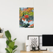 Poster chat sous un buisson à fleurs A.I. amélioré (Bureau à domicile)