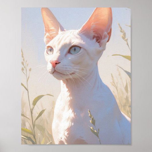 Poster Chat Sphynx blanc et fleurs (Devant)