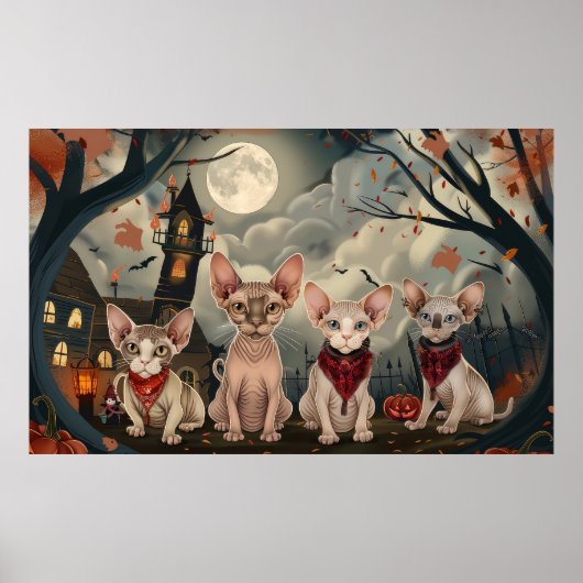 Poster Chat Sphynx Halloween Épouvantable (Devant)