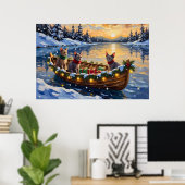 Poster Chat Sphynx Noël Bateau Fêtes (Bureau à domicile)