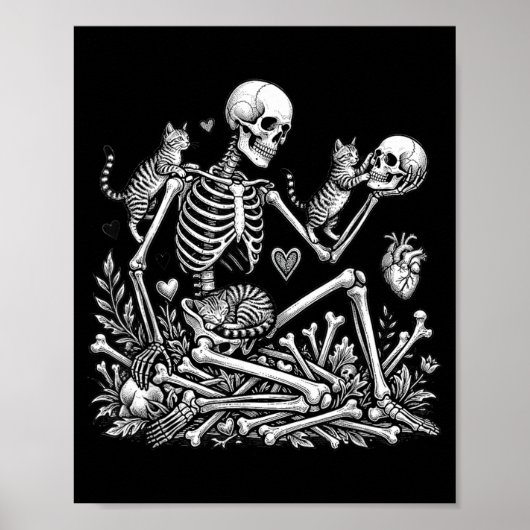 Poster Chat squelette Crâne Kitty Mignon Halloween Hommes (Devant)
