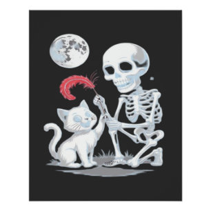 Poster Chat squelette Halloween drôle mignon épouvantable