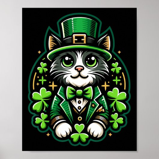 Poster Chat St Patrick Fête du Trèfle Pour Hommes Femmes (Devant)