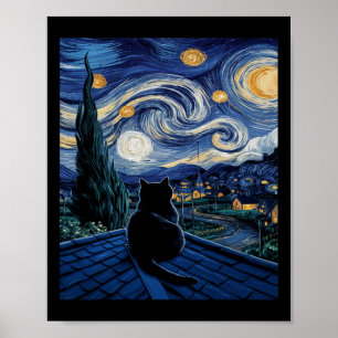 Poster Chat Starry Nuit Van Gogh Chat Art Lover Drôle Cha