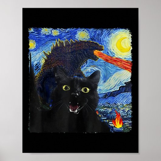 Poster Chat Starry Nuit Van Gogh Chat Pour Amoureux des c (Devant)