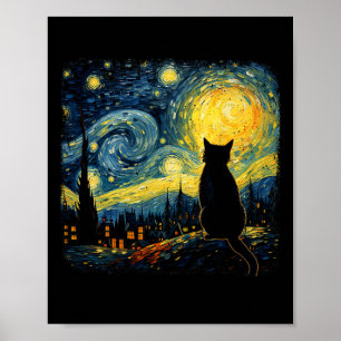Poster Chat Starry Nuit Van Gogh Chat pour Amoureux des c