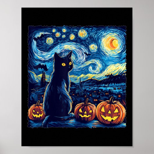 Poster Chat Starry Nuit Van Gogh Chat Pour Amoureux des c (Devant)