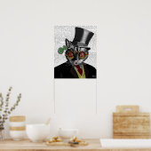 Poster Chat Steampunk - Chapeau supérieur et verres jaune (Cuisine)