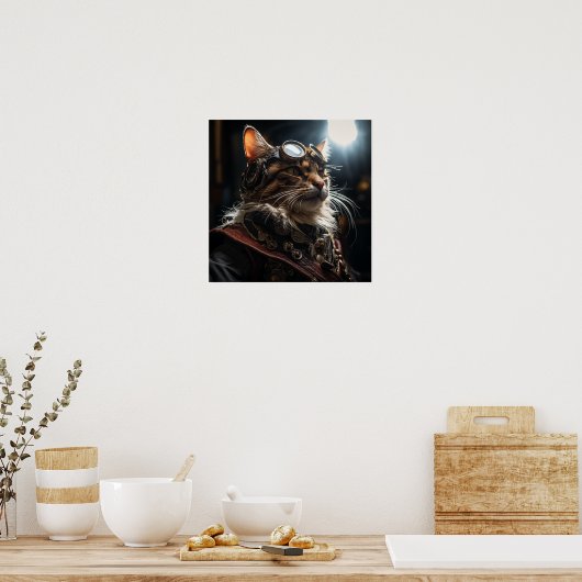 Poster Chat Steampunk en Uniform Retro (Cuisine)