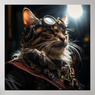 Poster Chat Steampunk en Uniform Retro