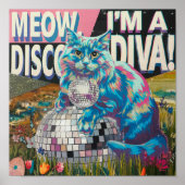 Poster chat sur disco ball disco diva (Devant)